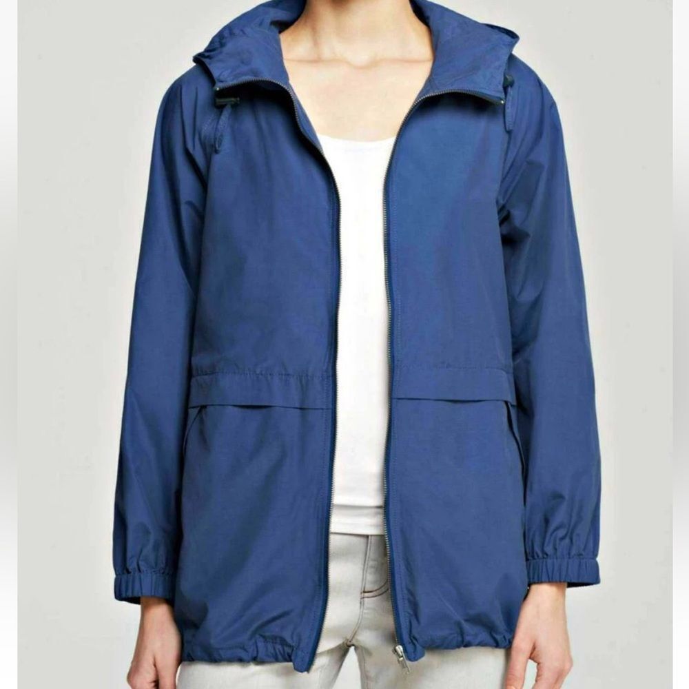EILEEN FISHER Weather Resistant Cotton Nylon Hooded Anorak Blue Hooded Jacket